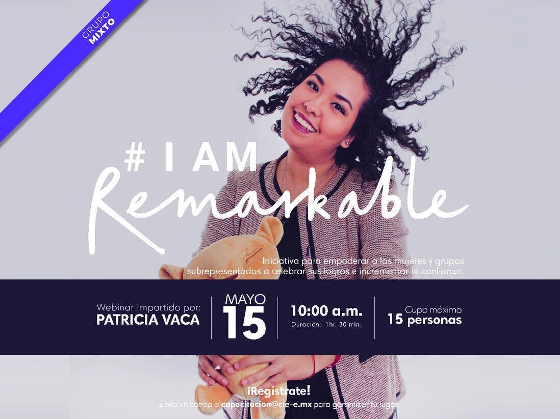 Creative material promoting Patricia's #IAmRemarkable workshop